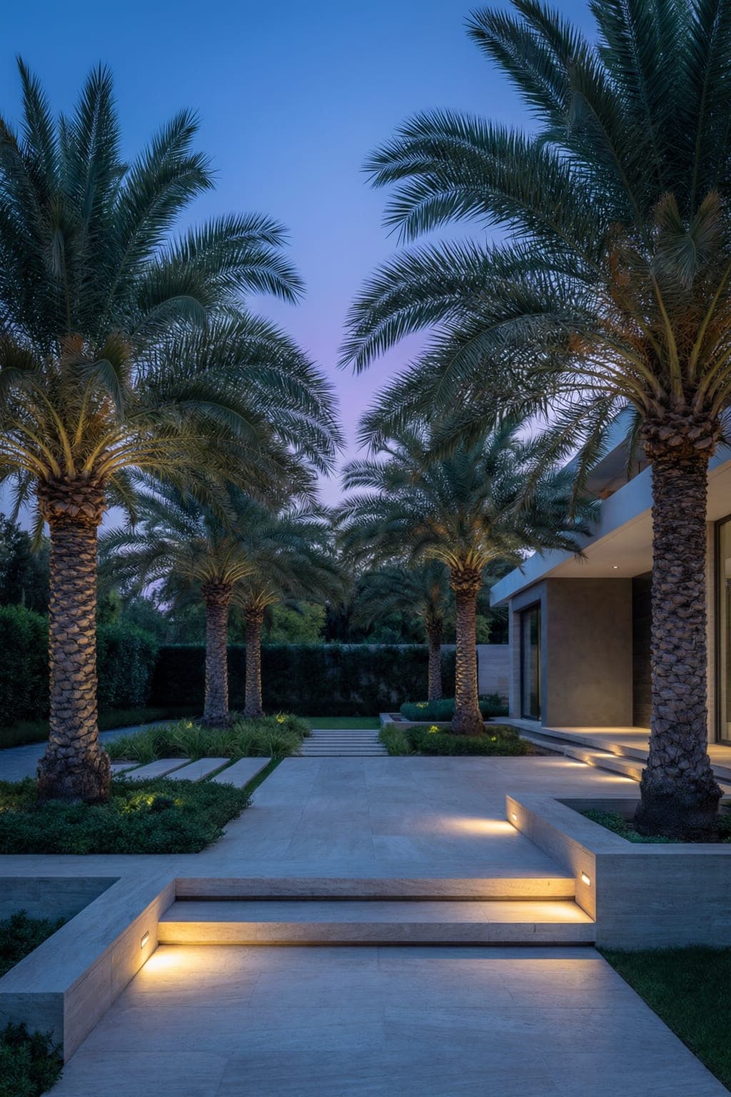 Palm Entrance, Entrance Landscape + Stone Pathway + Lighting